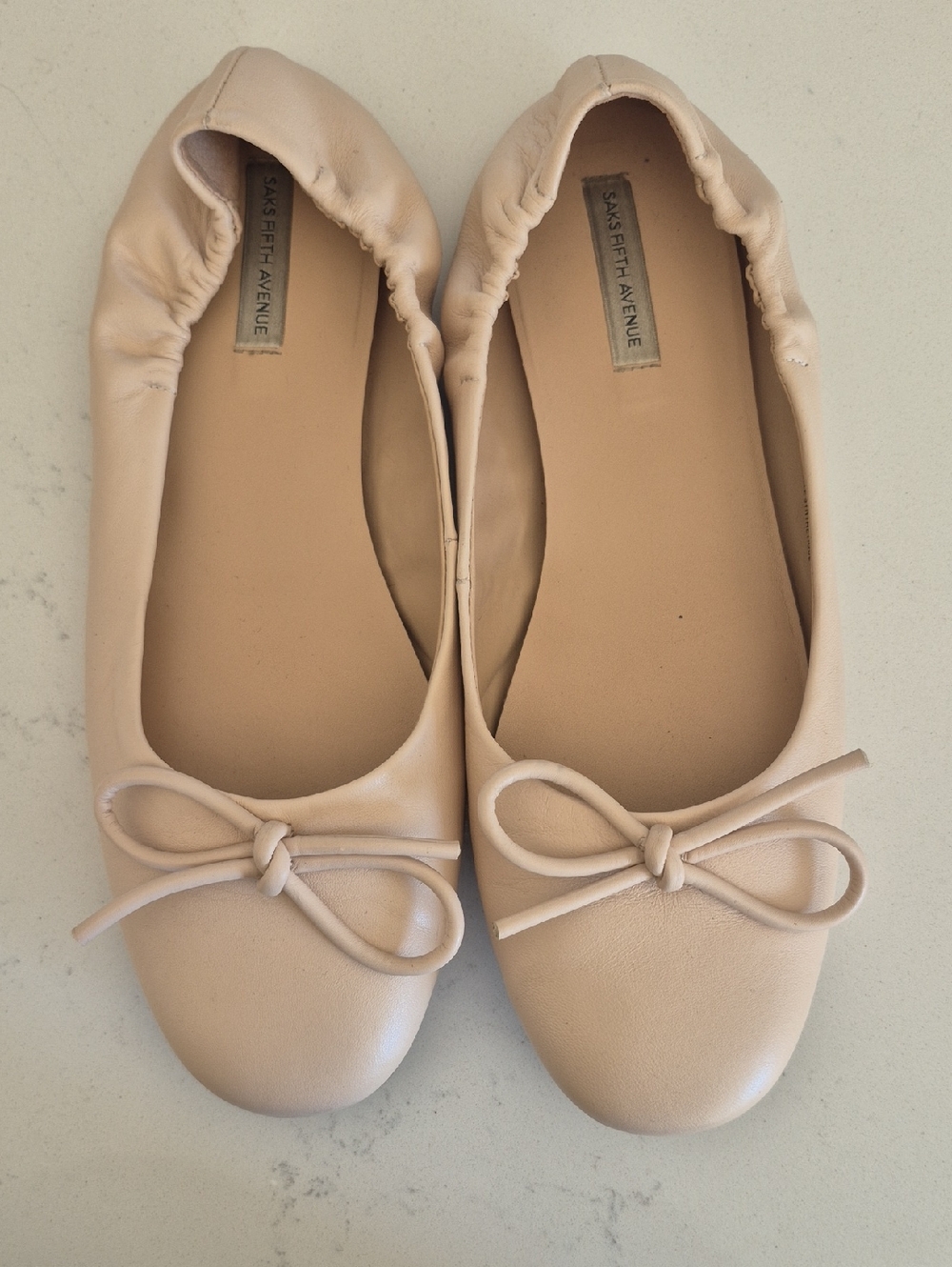 Saks Fifth Avenue Blush Nude Ballet Flats with Bow Trim